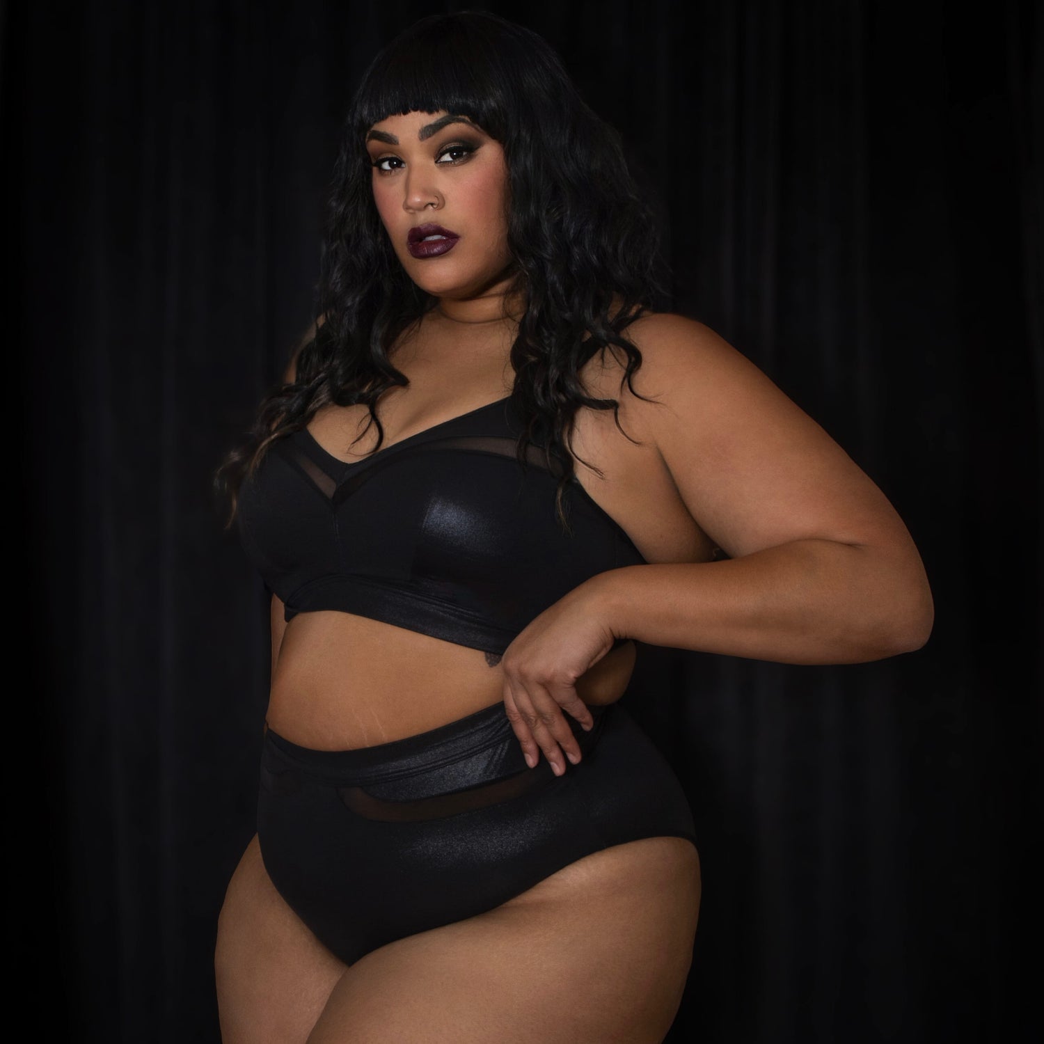 Siren Faux Leather Full Briefs - Black