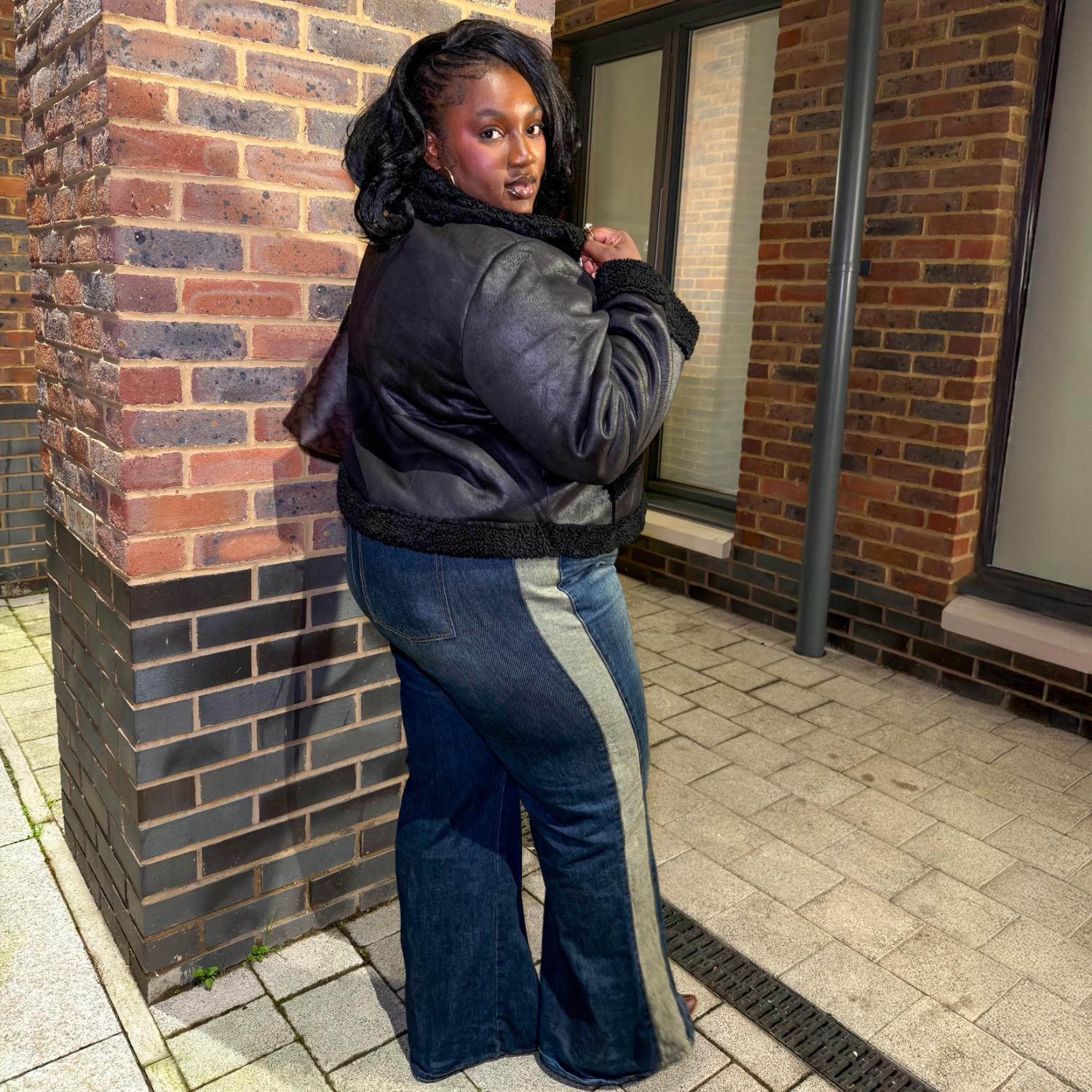 Cropped Borg Aviator Jacket - Black