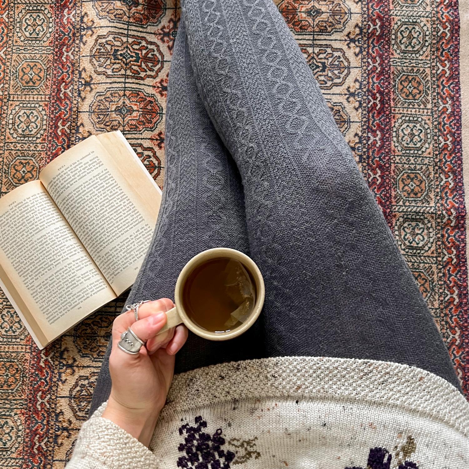 Grannies Cable Knit Wool Tights V2 - Slate