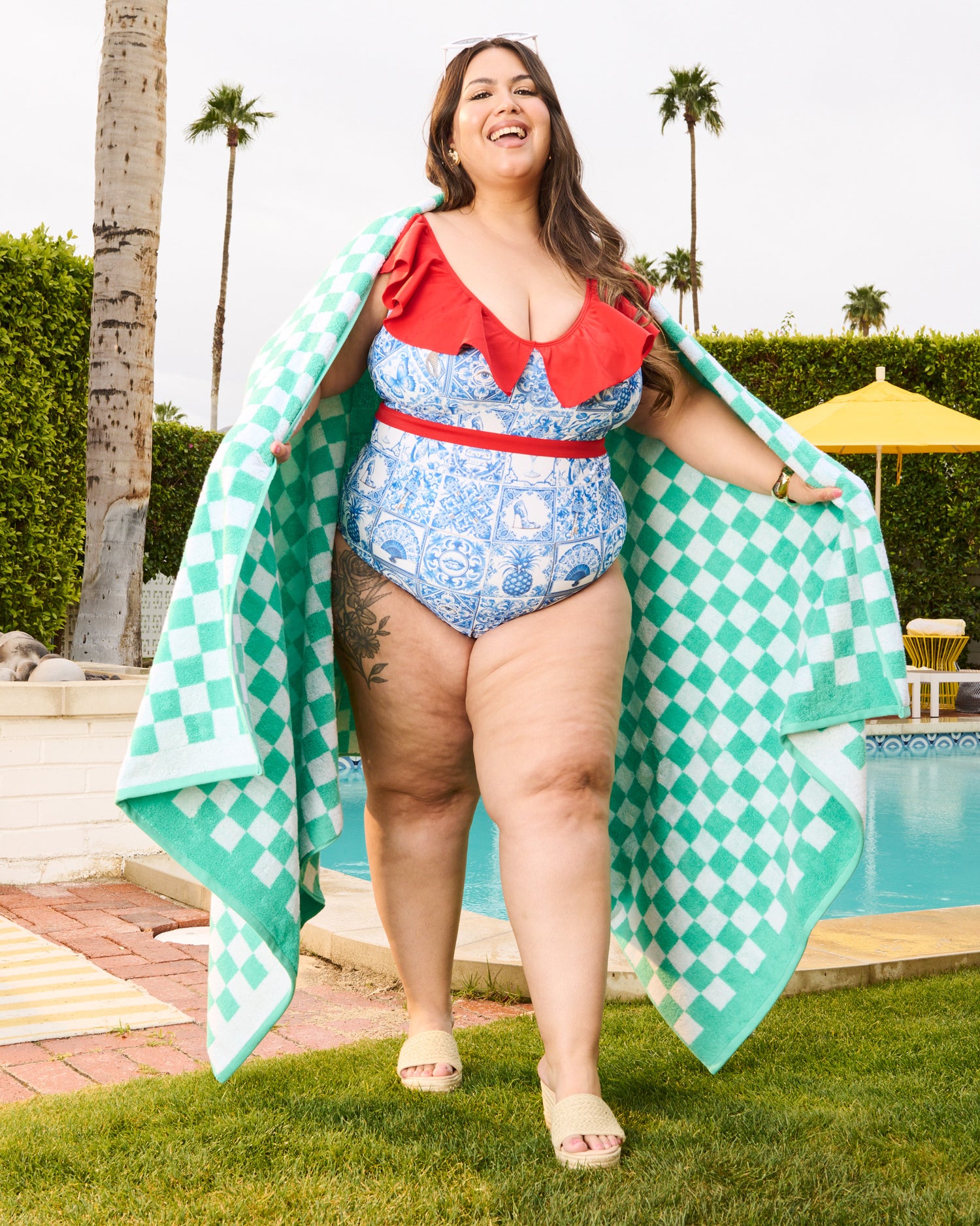 Big Softee Towel - Checkerboard - Mint/White