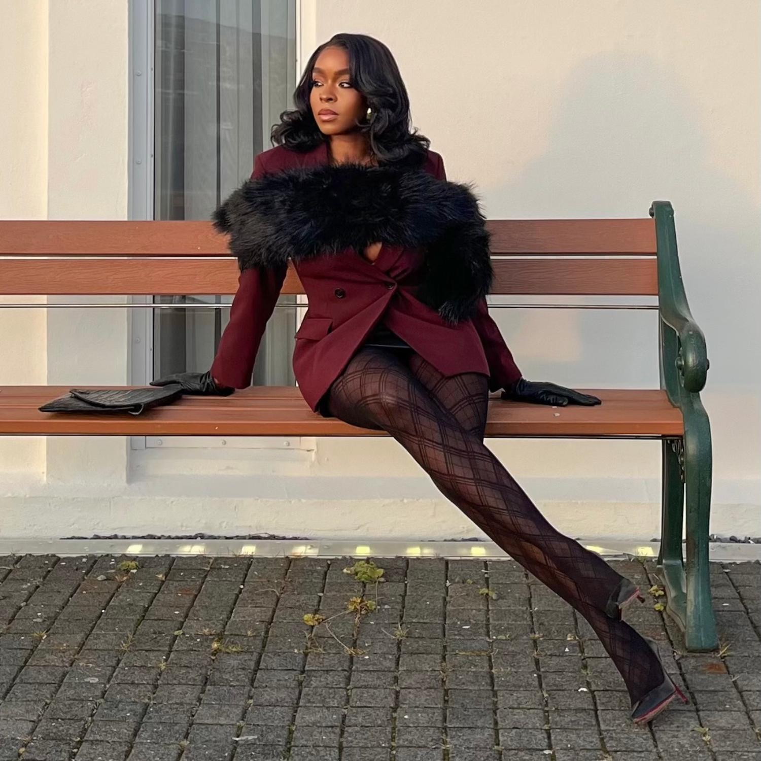 Mixed Denier Tights - Midnight Plaid