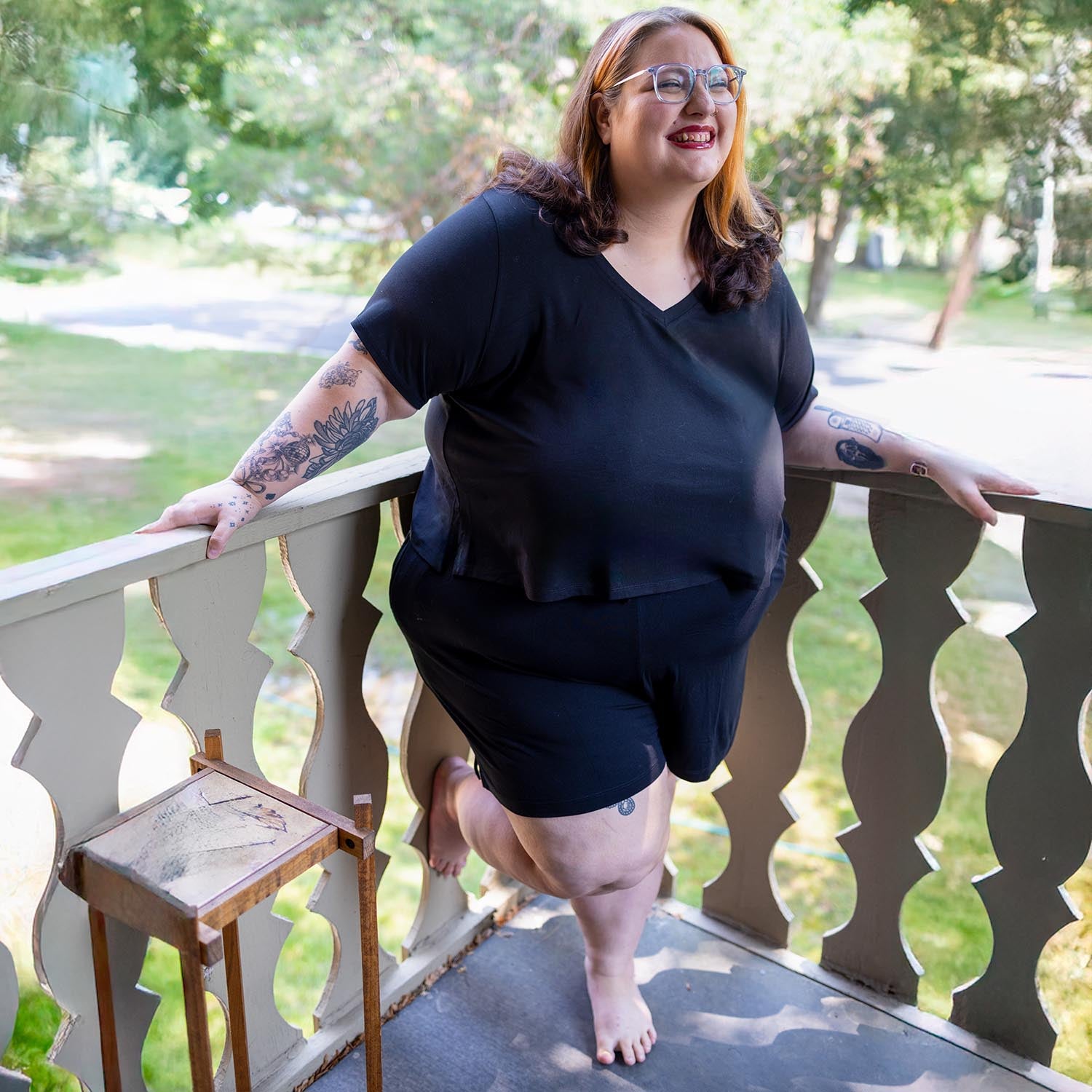 Viscose V-Neck Tee - Black