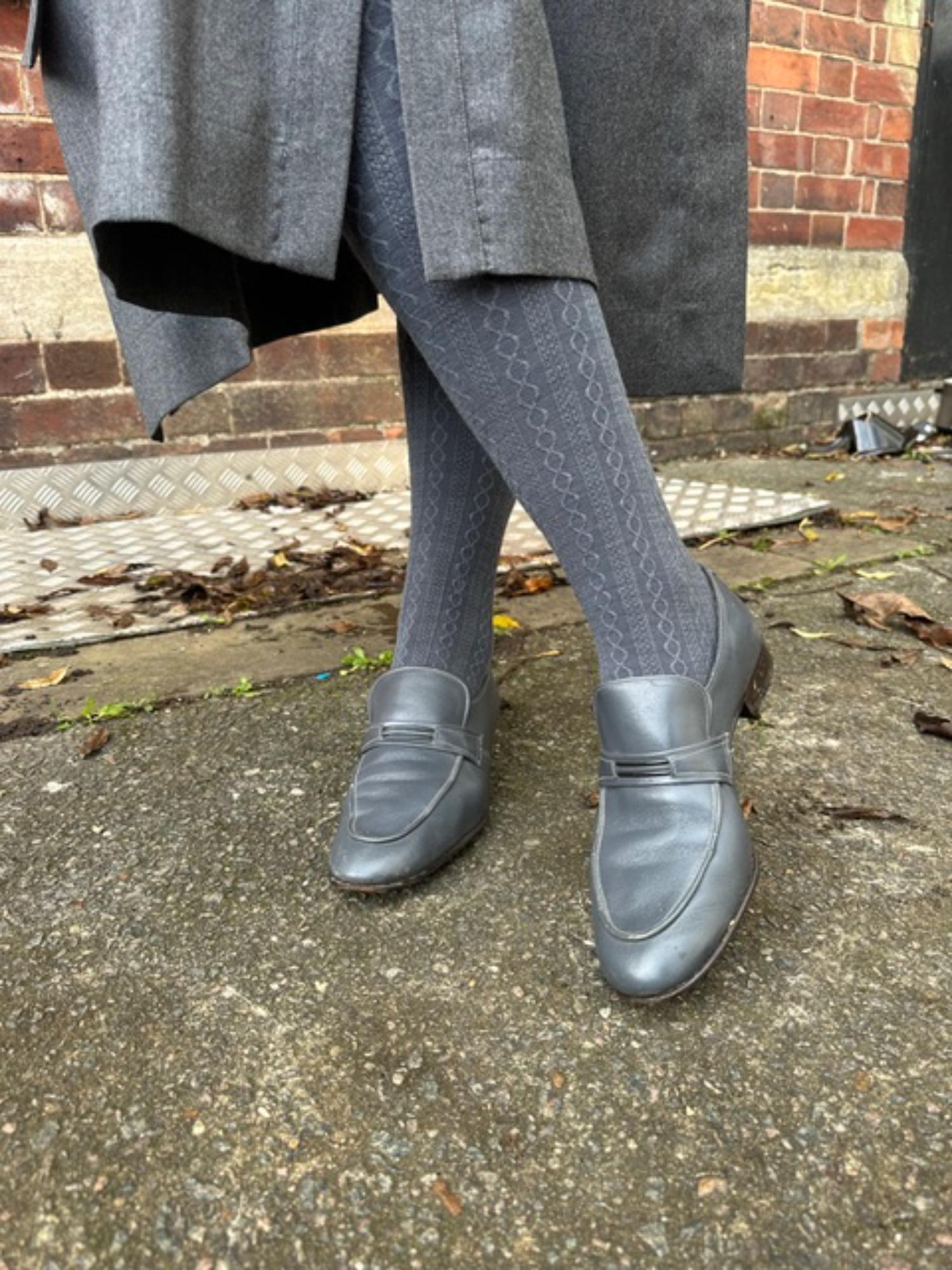 Grannies Cable Knit Wool Tights V2 - Slate
