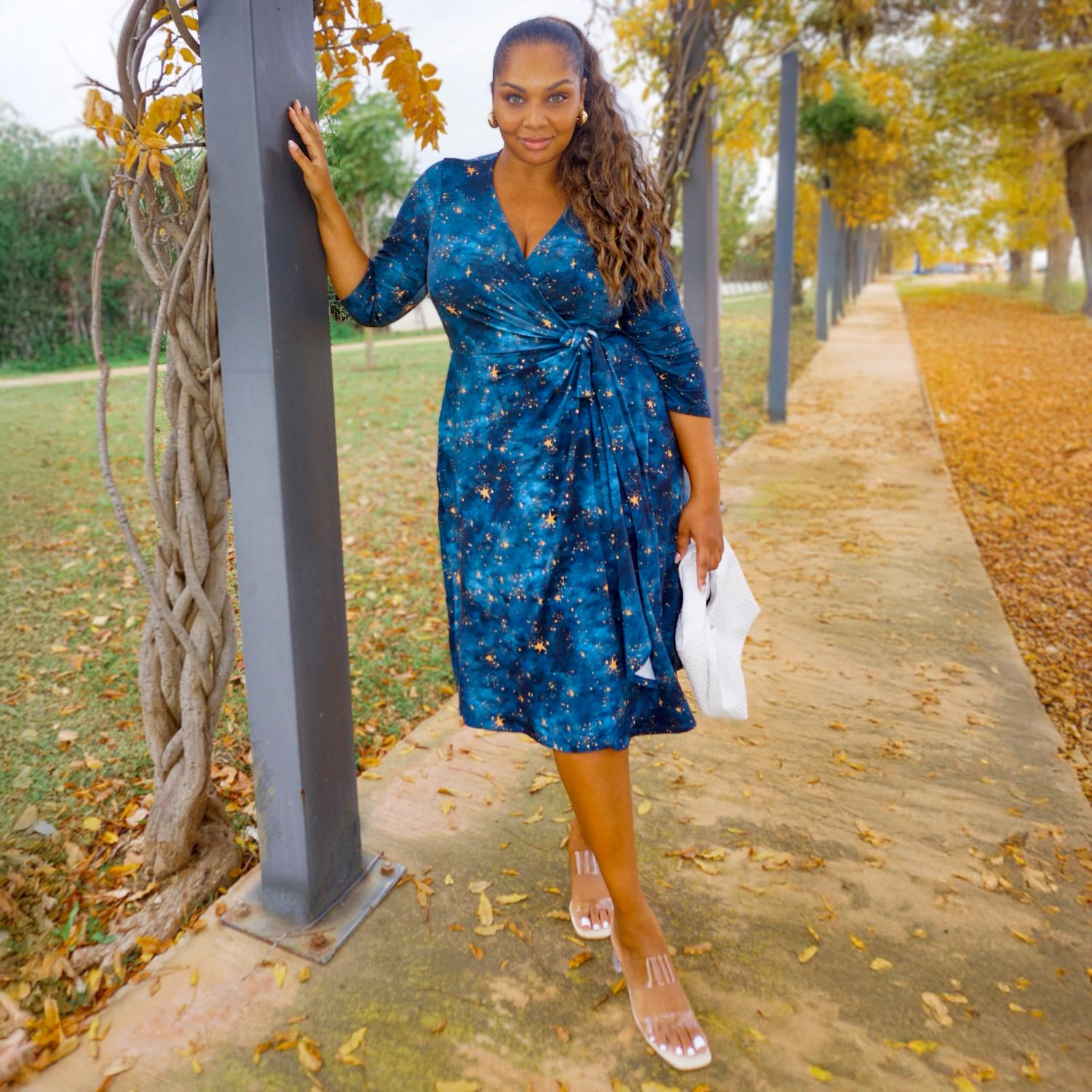 Wrap Around Dress - Nebula - Blue / Gold