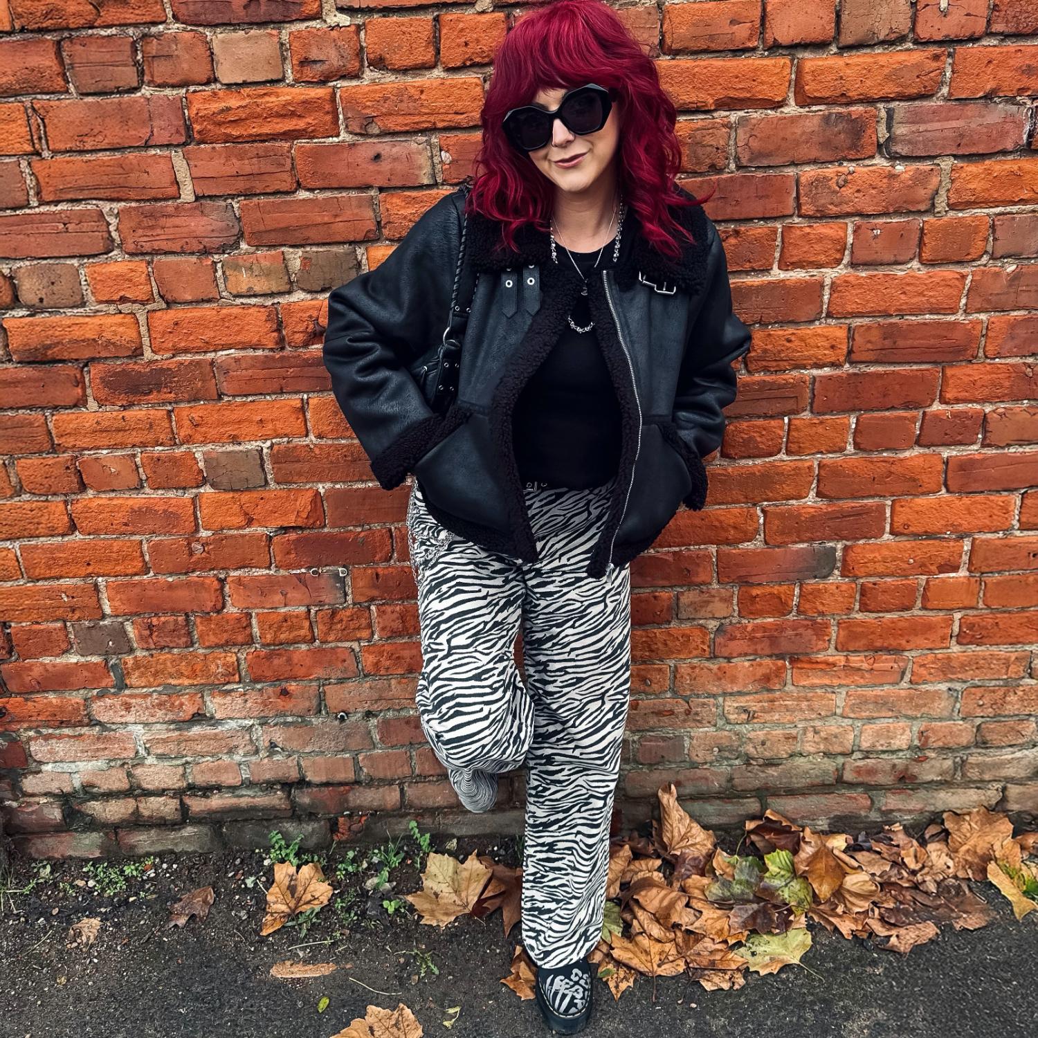 Cropped Borg Aviator Jacket - Black