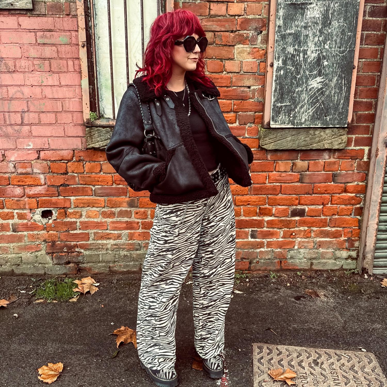 Cropped Borg Aviator Jacket - Black