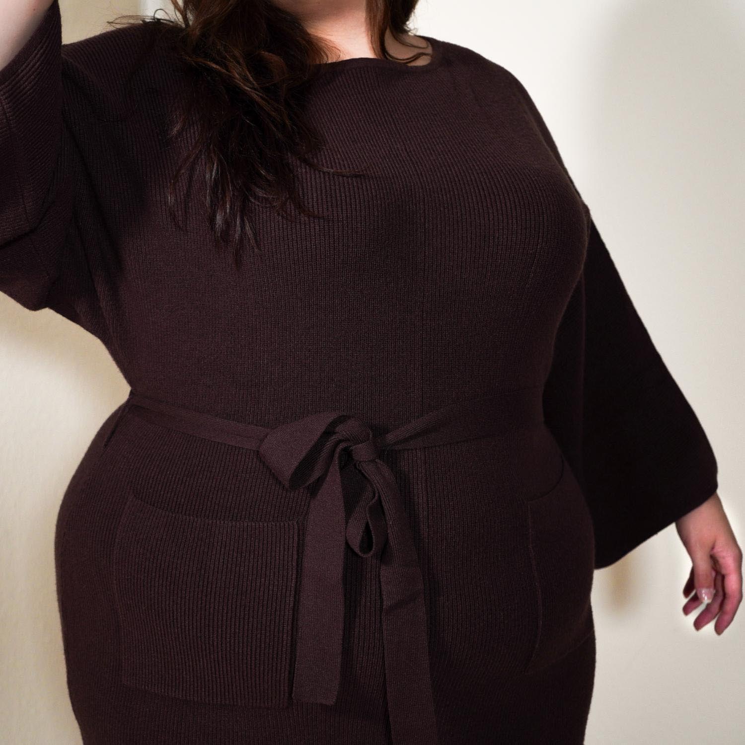 Midi Knitted Cocoon Dress - Hot Chocolate