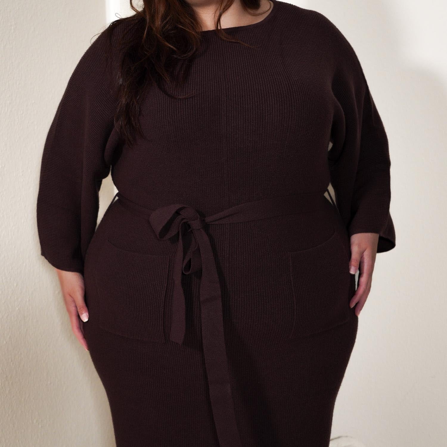 Midi Knitted Cocoon Dress - Hot Chocolate