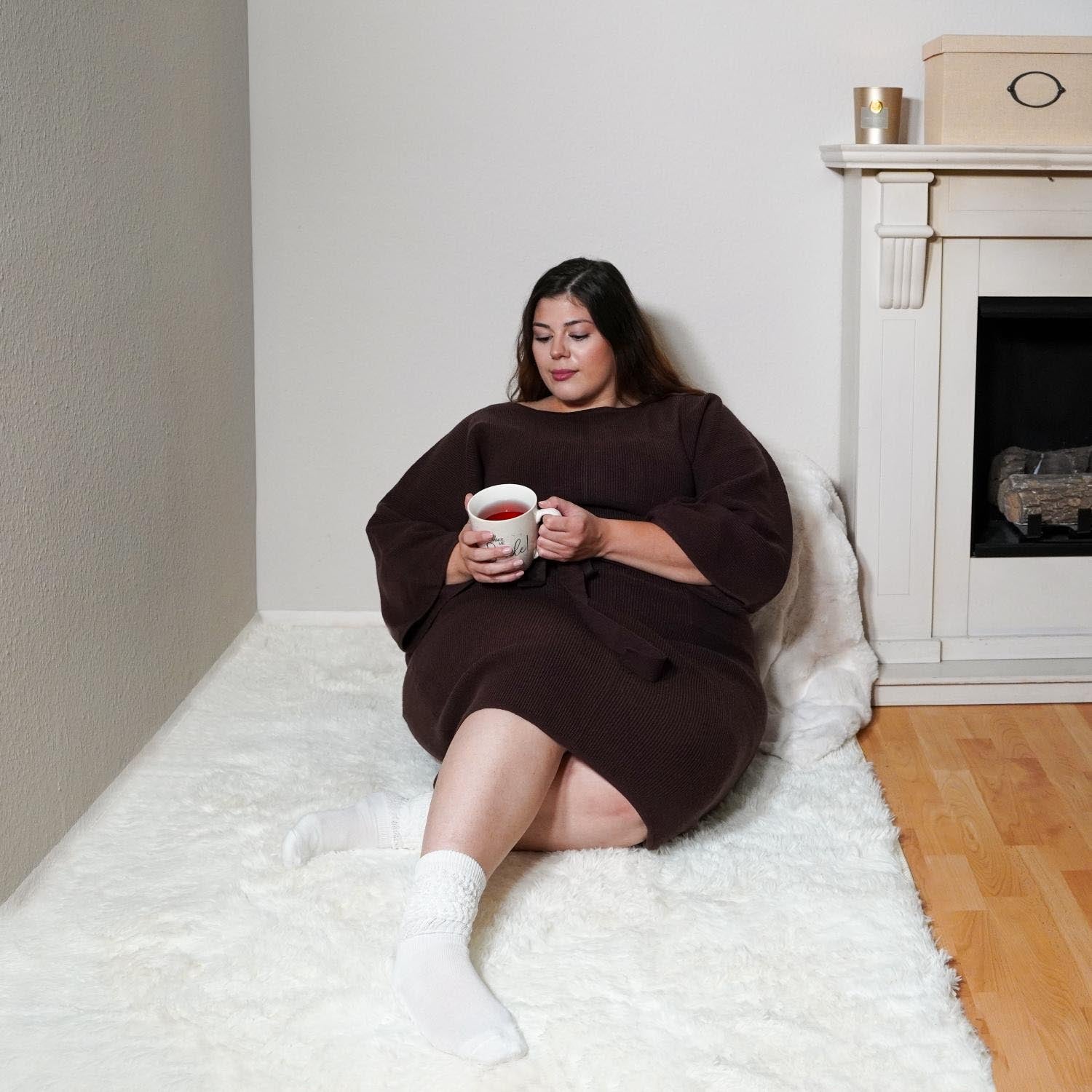 Midi Knitted Cocoon Dress - Hot Chocolate