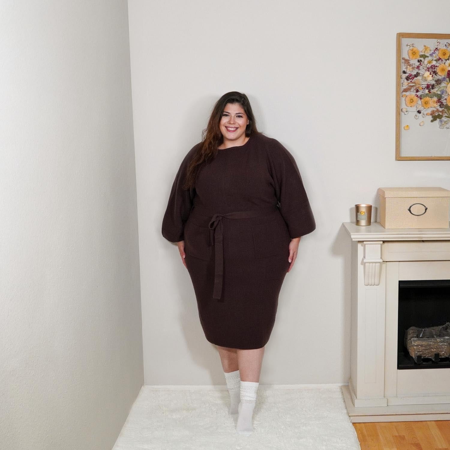 Midi Knitted Cocoon Dress - Hot Chocolate