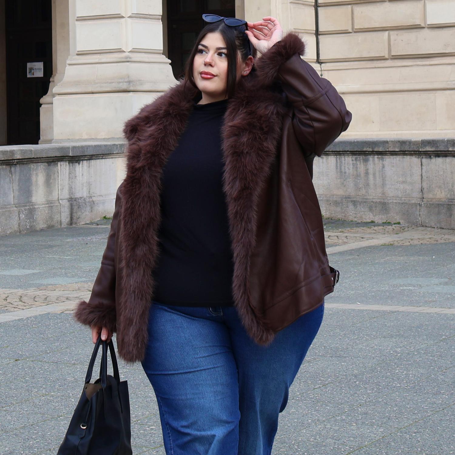 Fur Lined Aviator Jacket - Brown