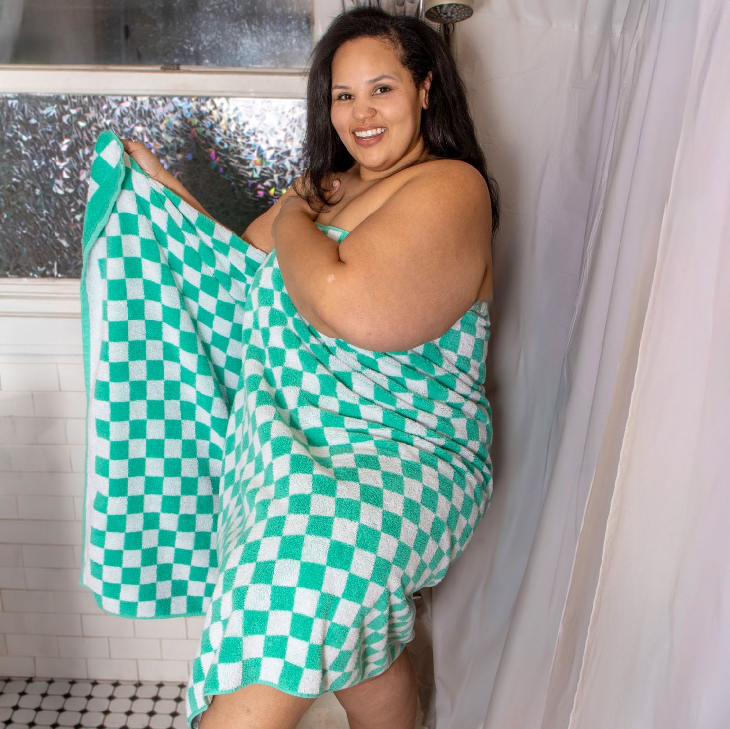 Big Softee Towel - Checkerboard - Mint/White