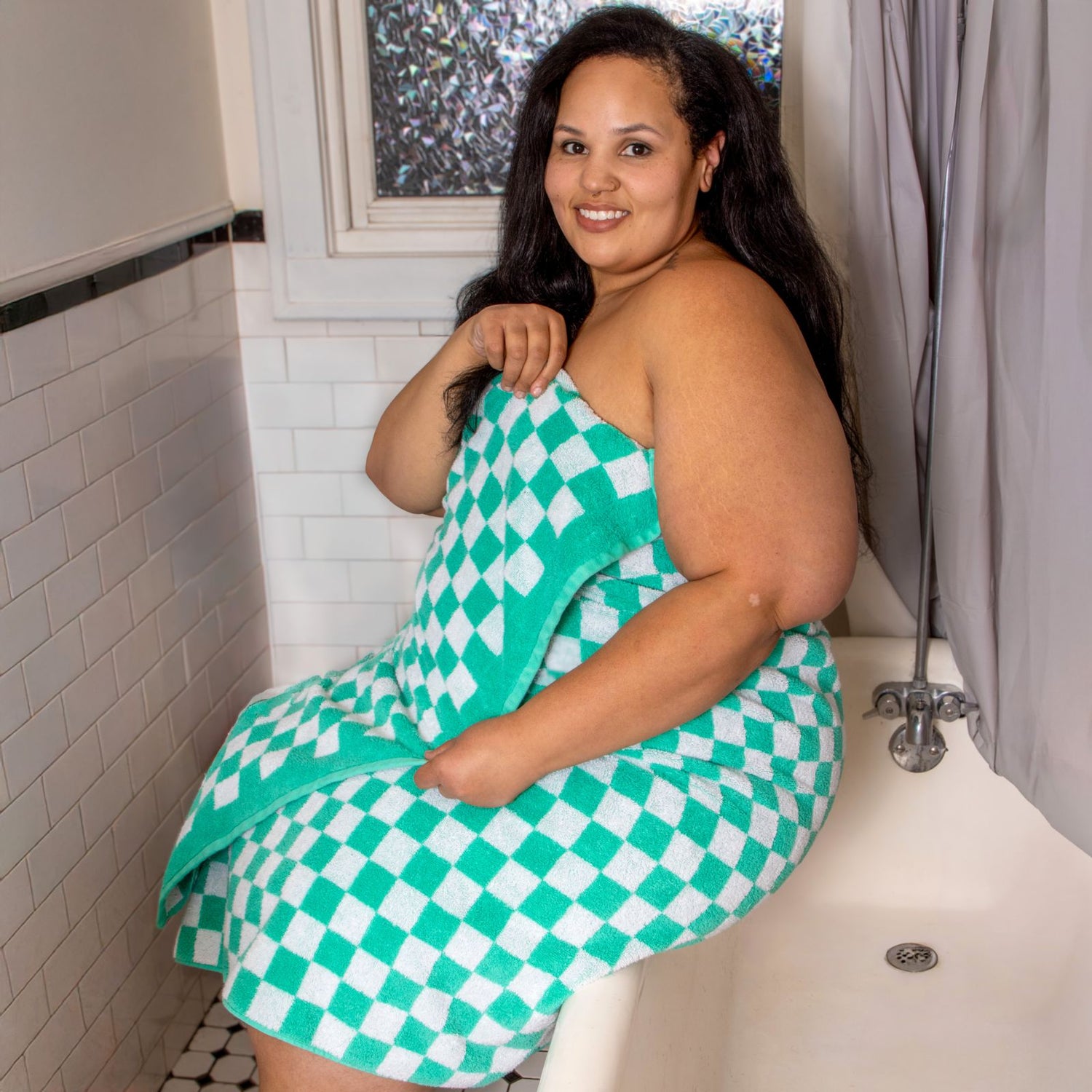 Big Softee Towel - Checkerboard - Mint/White