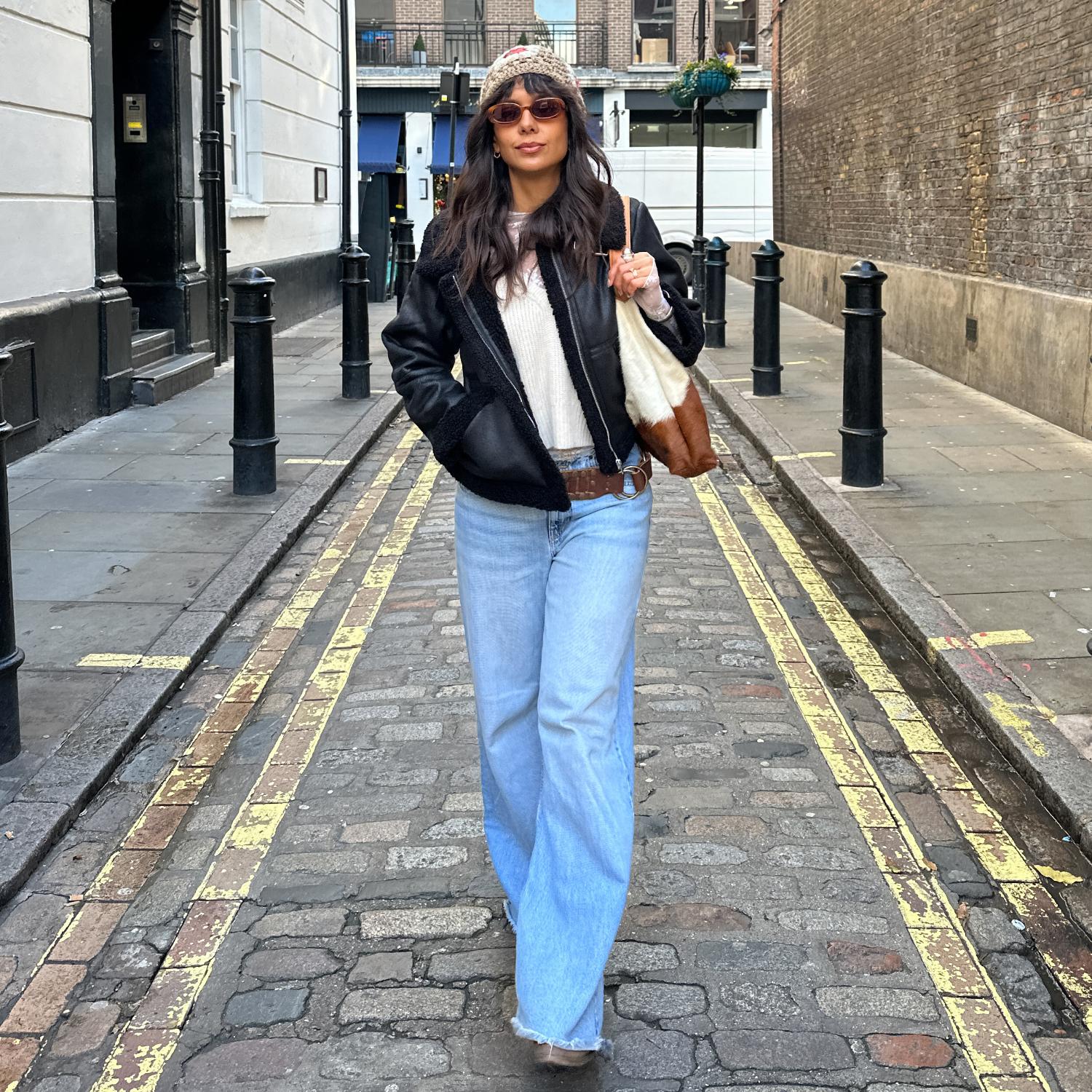 Cropped Borg Aviator Jacket - Black