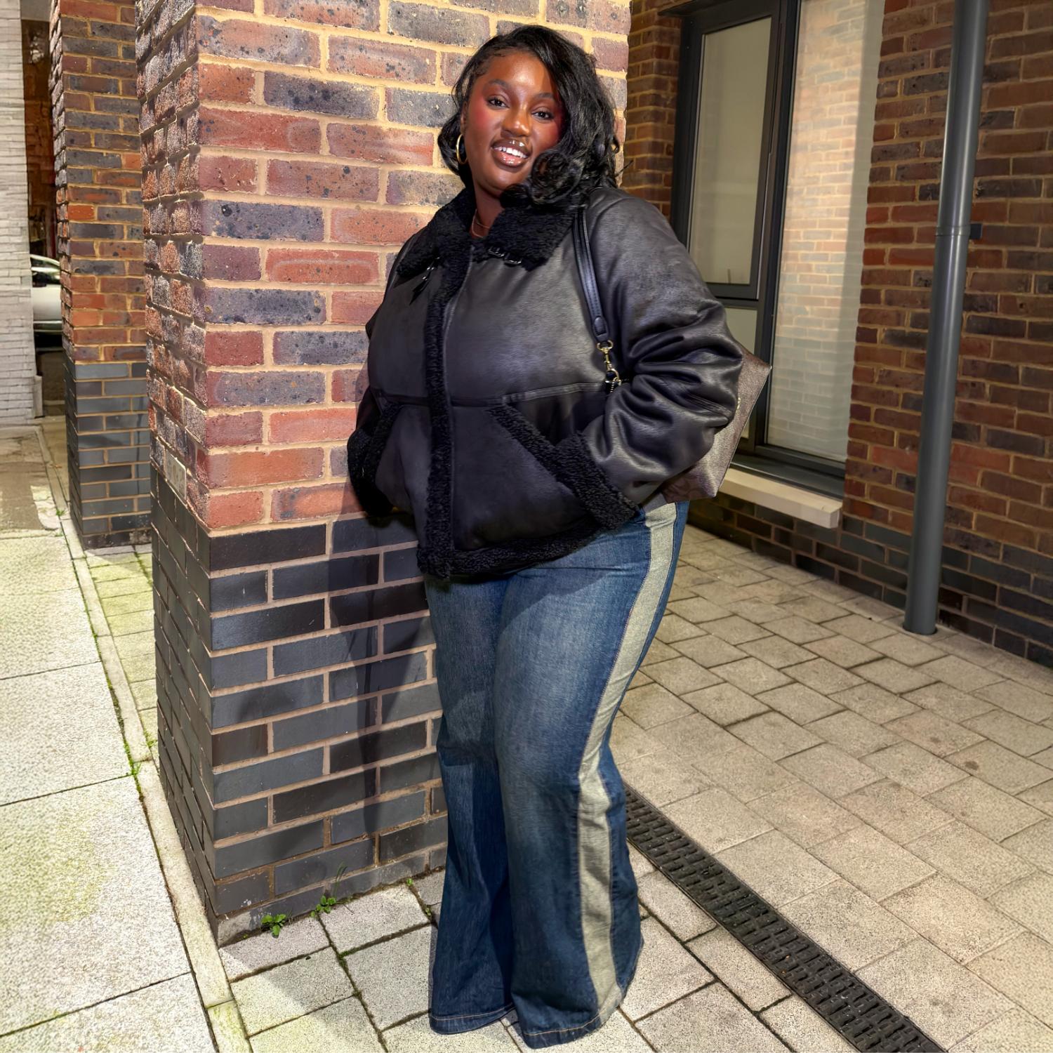 Cropped Borg Aviator Jacket - Black