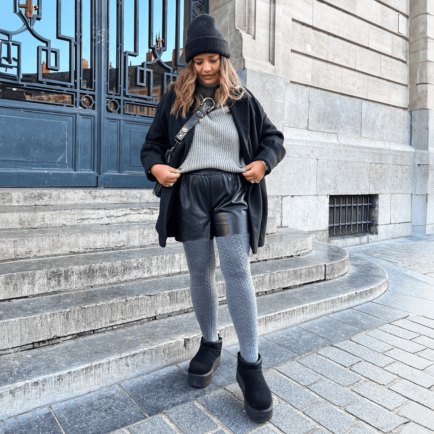 Grannies Cable Knit Wool Tights V2 - Slate