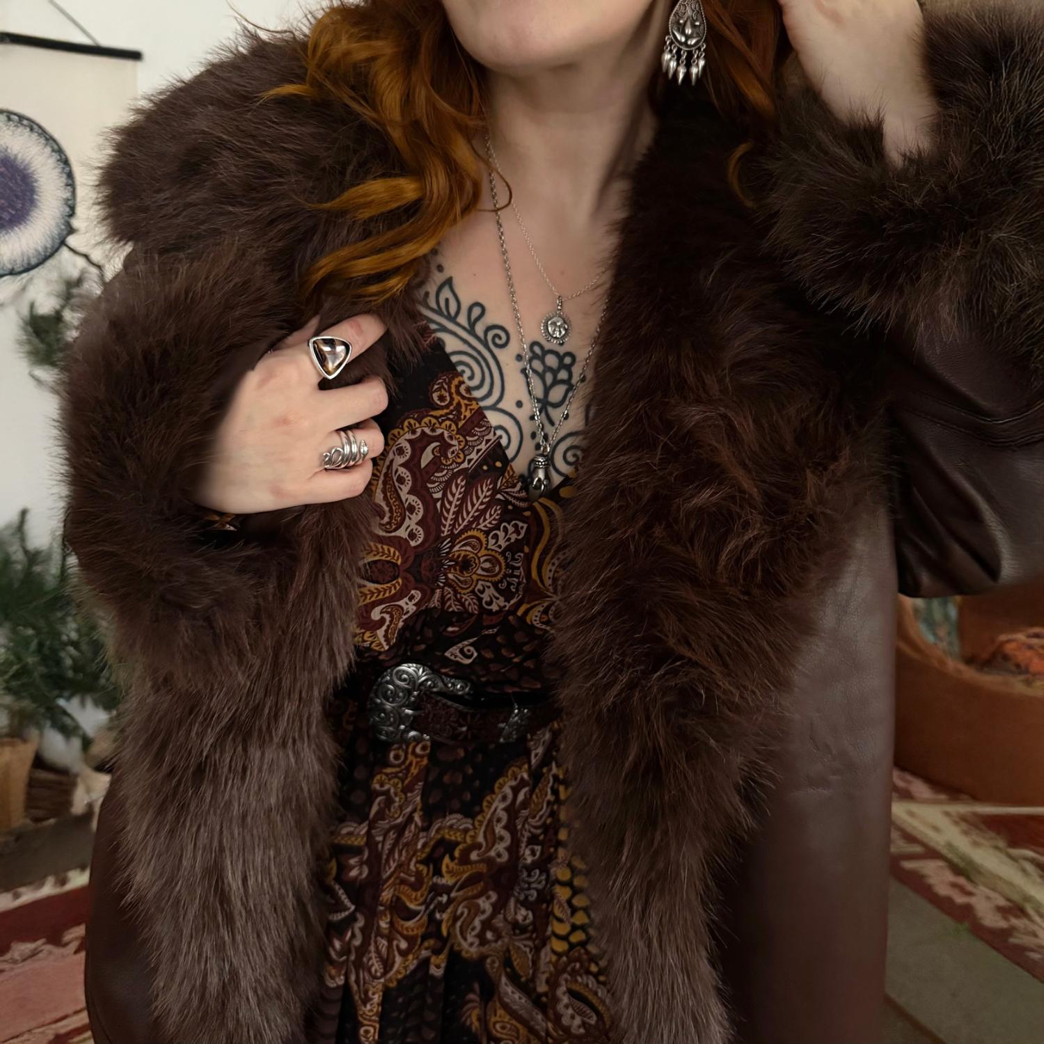 Fur Lined Aviator Jacket - Brown