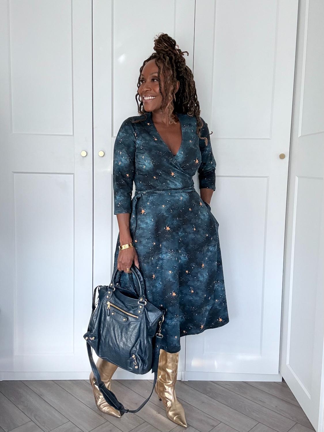 Wrap Around Dress  - Nebula - Blue / Gold