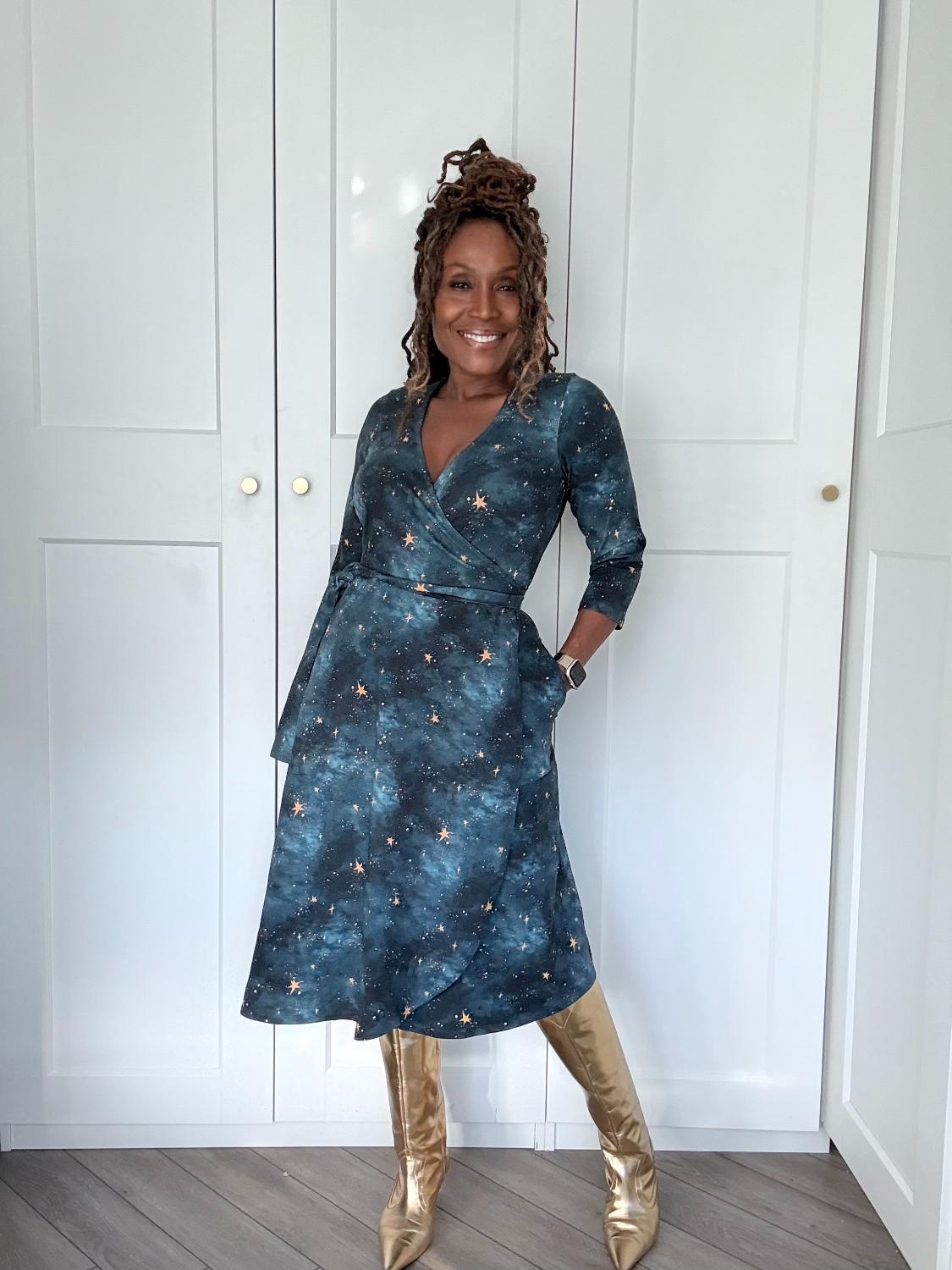 Wrap Around Dress  - Nebula - Blue / Gold