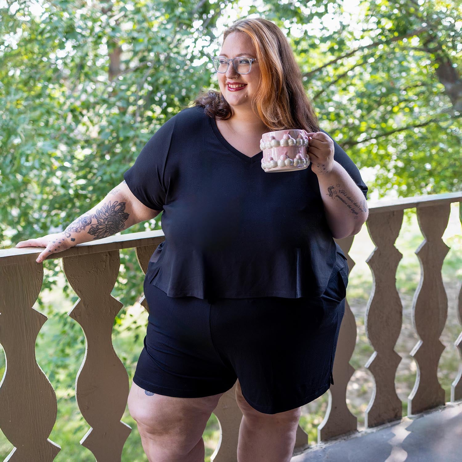 Viscose V-Neck Tee - Black