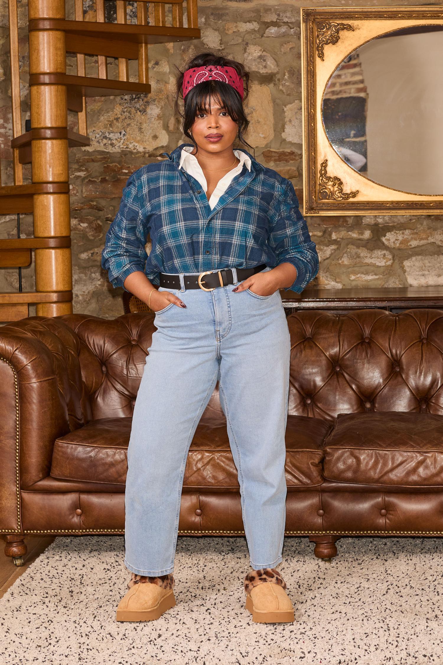 Organic Mom Jeans - Aegean