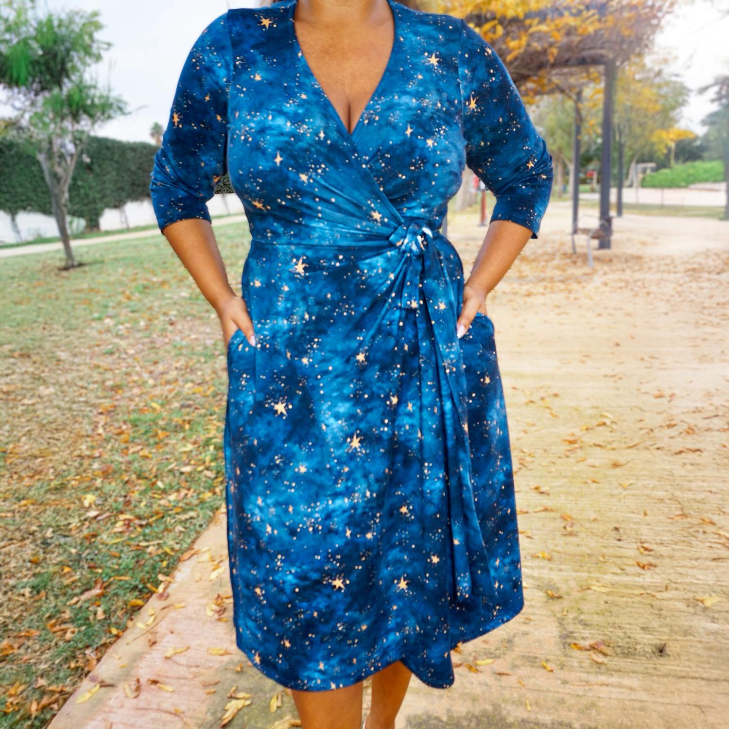 Wrap Around Dress  - Nebula - Blue / Gold
