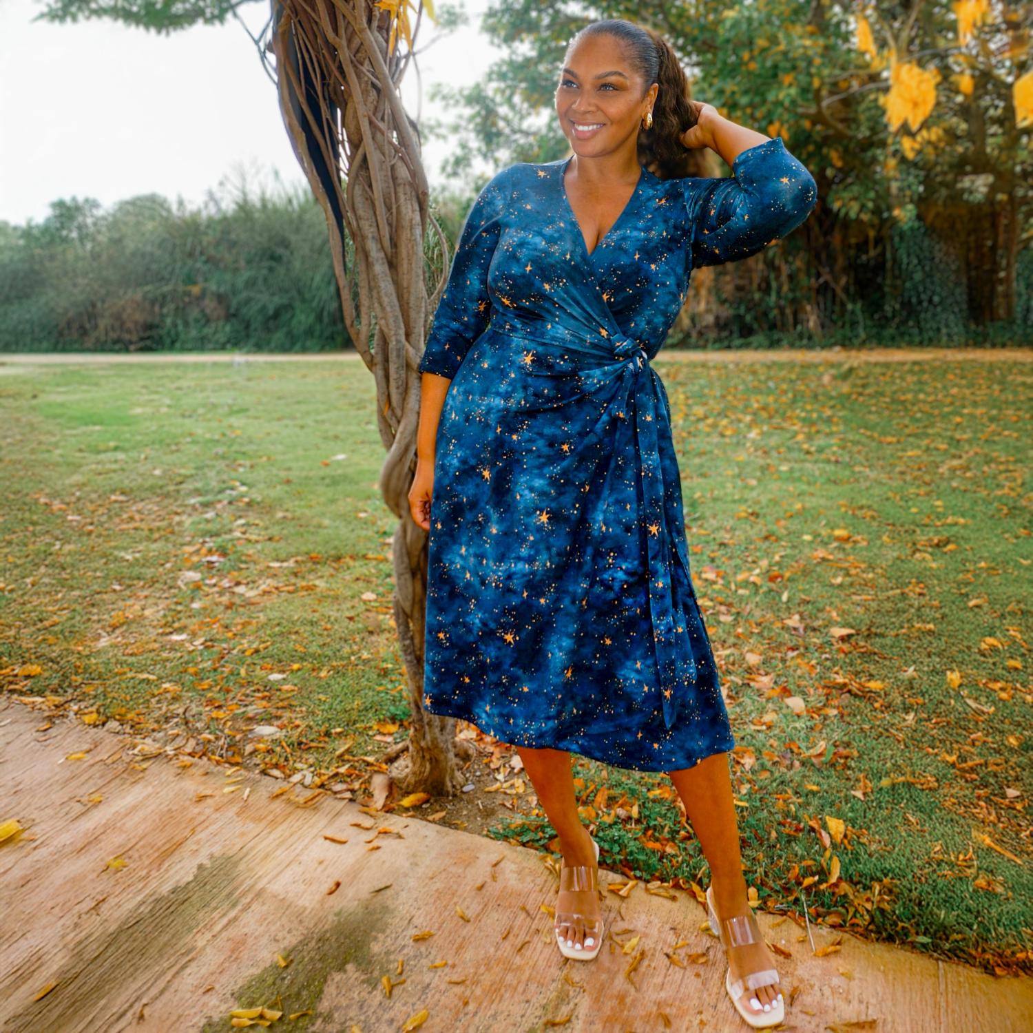 Wrap Around Dress  - Nebula - Blue / Gold