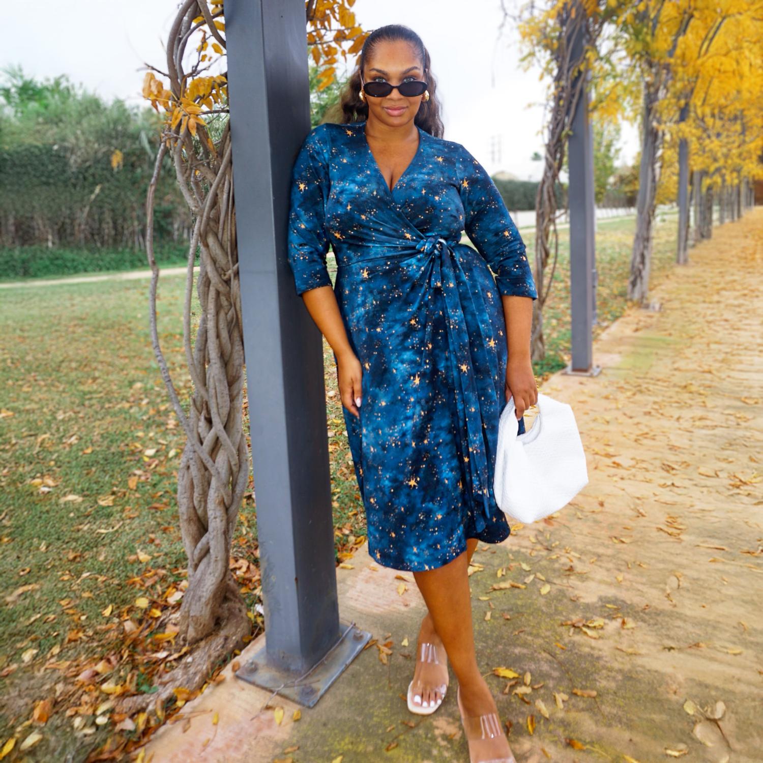 Wrap Around Dress  - Nebula - Blue / Gold