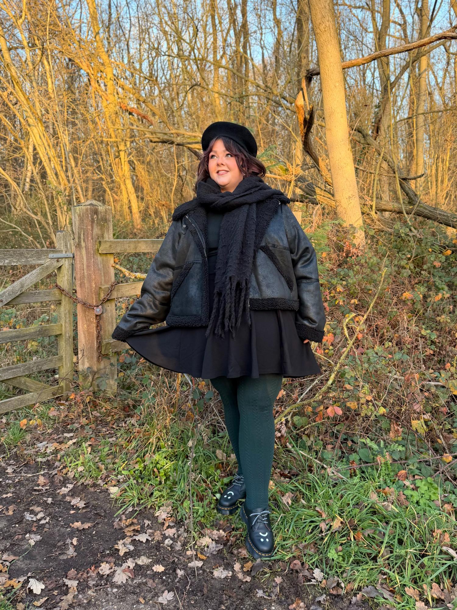 Cropped Borg Aviator Jacket - Black