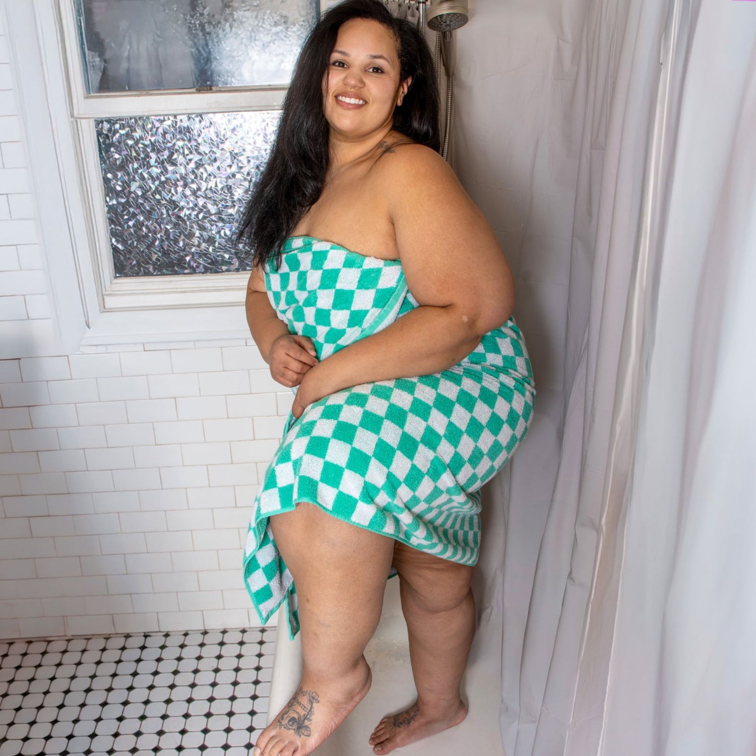 Big Softee Towel - Checkerboard - Mint/White