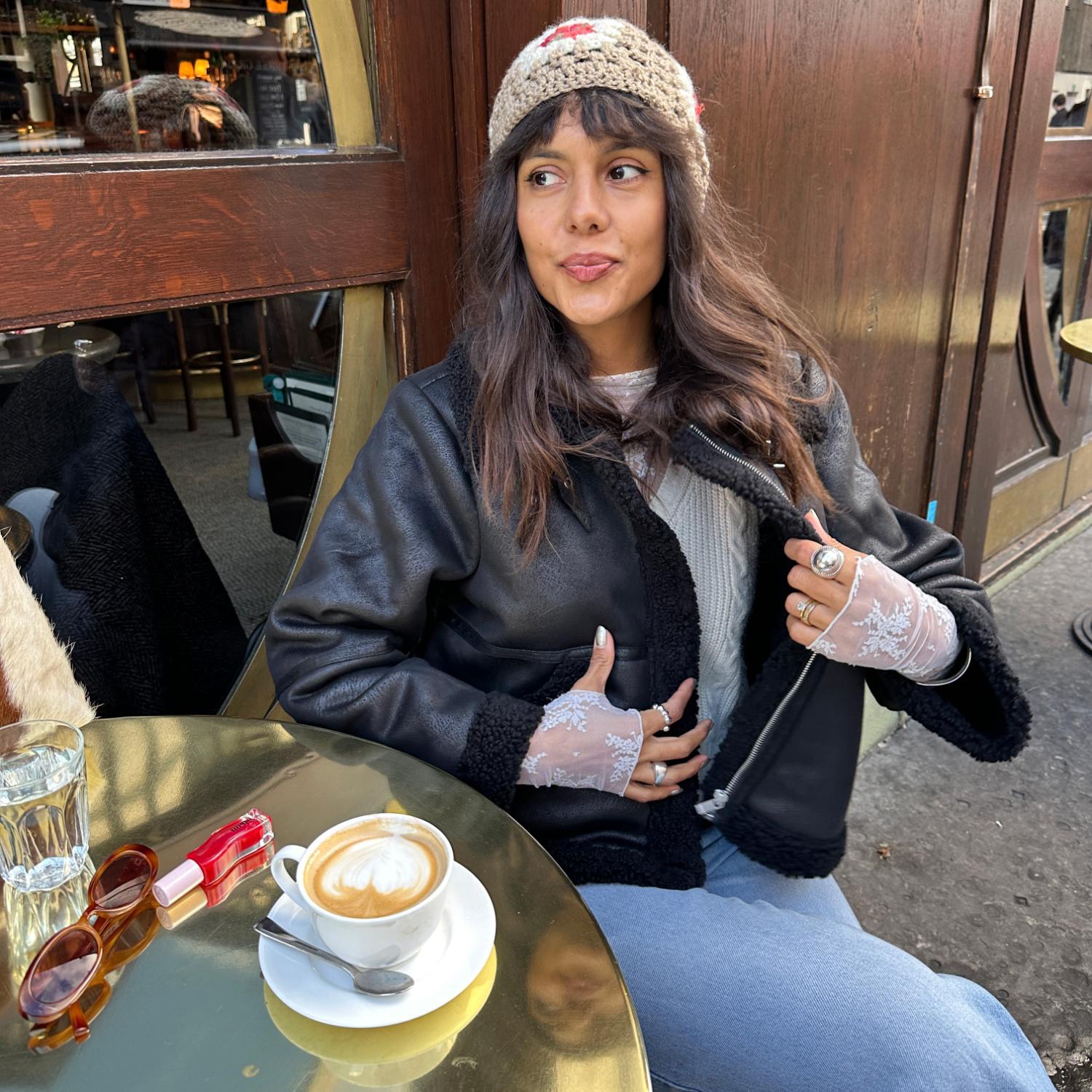 Cropped Borg Aviator Jacket - Black