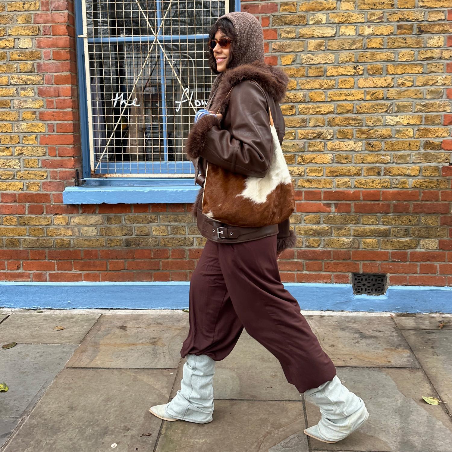 Fur Lined Aviator Jacket - Brown